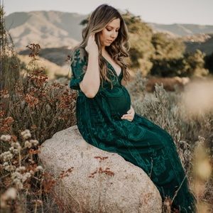 Emerald green lace maternity dress